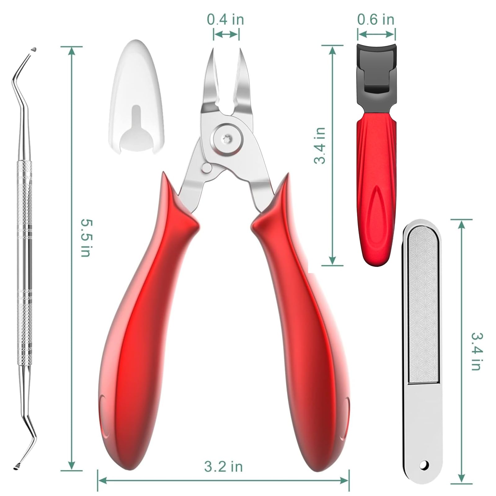 XIORRY Ingrown Toenail Clippers (Upgrade), Steel Nail Clippers for Professional Podiatrist, Unique Long Handle Curved Blade Tool for Thick & Ingrown Nails, Suitable for Men, Women and Elderly (red)