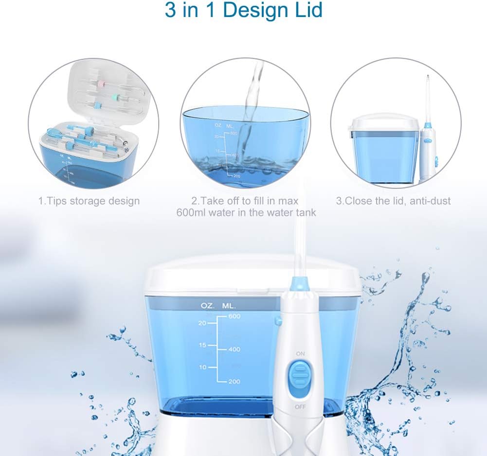 TUREWELL Water Flosser - 600ML Electric Oral Irrigator with 10 Pressure Settings & 8 Tips | Family Use (White)