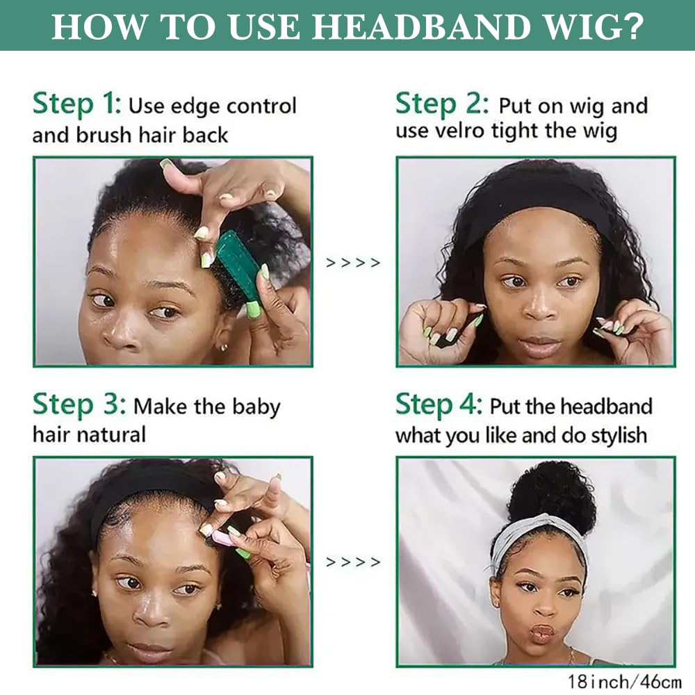 Zealady Kinky Straight Human Hair Headband Wig - 12A, 180 Density, Yaki Straight, Glueless, Half Wig for Black Women - 12 inch