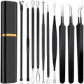 BXUYAOXMC 10Pcs Stainless Steel Pimple Popper Tool Kit, Blackhead Remover Tools Comedone Extractor Set, Acne Needle Tweezers for Facial Nose Care, with Metal Travel Case