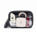 XIAOLER Clear Makeup Bag Organizer for Women, Double Sided Cosmetic Travel Bag with Dual Zippers,PU Leather Waterproof Travel Toiletry Bag Portable Make up Pouch for Home Office (Black, Medium)