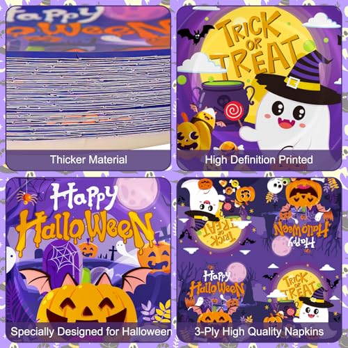 Halloween Party Plates and Napkins Set - Orange05, 150 Pcs Halloween Dinnerware for Up to 50 Guests