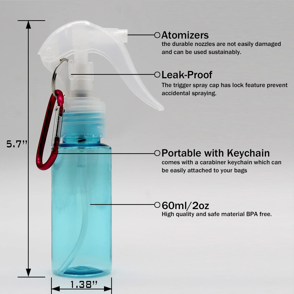 ZJSXINDI empty spray bottle for hand sanitizer, travel bottle with keychain,small spray bottle, mini spray bottle, empty spray bottle with leak-proof and refillable, 5pcs（2oz/60ml）