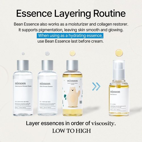 mixsoon Bean Essence Exfoliating, Snail Mucin Moisturizer for Hydrating, Fermented Bean Extract, Gentle Formula for Smooth Skin 50ml / 1.69 fl.oz. Korean Glass Skin Care