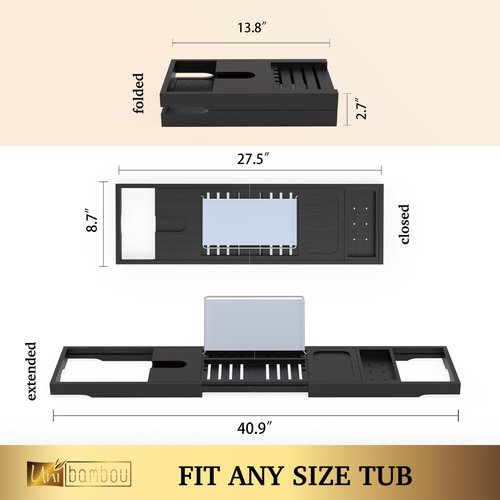 Unibambou Foldable Bathtub Tray - Expandable Bamboo Bath Caddy Tray for Tub - Luxury Wood Bath Accessories, Perfect Spa Experience for New Home - Unique House Warming Gifts for Mom, Women, Couples