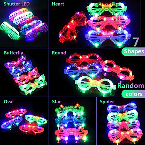 21 Packs 7 Shapes LED Glasses - Glow in The Dark Party Supplies for Kids & Adults