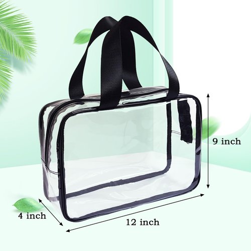 Merkaunis 10 Pack 12 x 9 inch Large Clear Makeup Cosmetic Organizer Bag with Handle PVC Plastic Toiletry Pouches with Zipper Transparent Makeup Bag, Plastic Tote Bags for Beach, Traveling