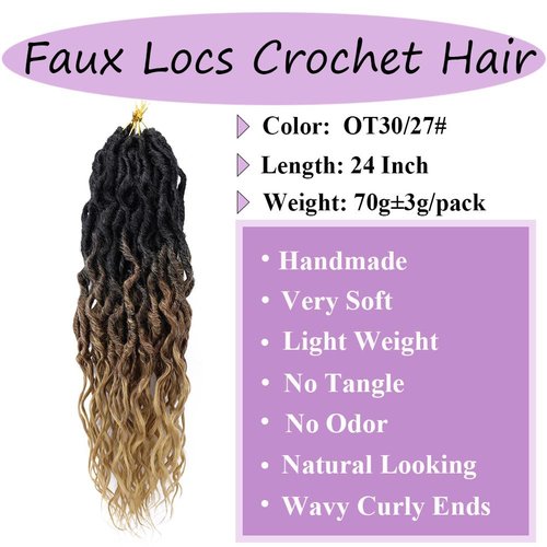 6 Packs Faux Locs Crochet Hair 24 Inch Soft Locs Crochet Braid Pre Looped Goddess Locs Crochet Hair for Women Queen Locs Crochet Braids with Curly Ends Synthetic Braiding Hair Extensions