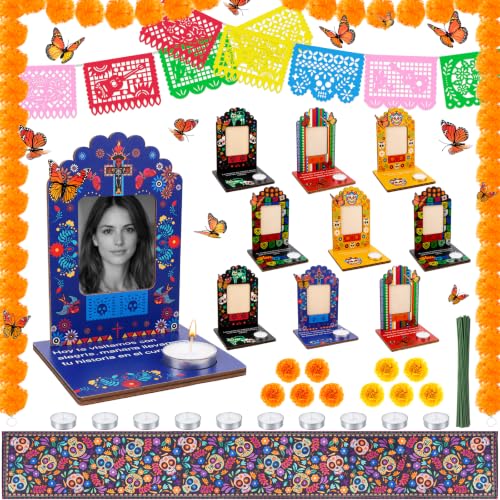 Dia De Los Muertos Picture Frame Set for Ofrenda Altar - Mexican Folk Art Decorations