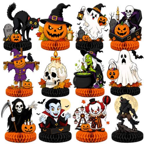 Halloween Honeycomb Centerpieces Set - 12 Party Table Decorations