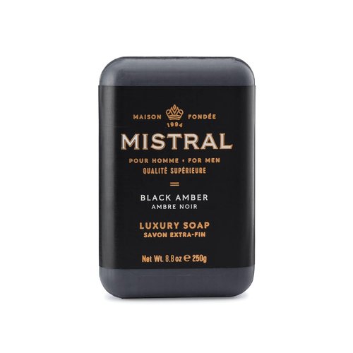 Mistral Black Amber Luxury Bar Soap for Men - Natural, Moisturizing & Triple-Milled | 8.8 oz, Paraben-Free