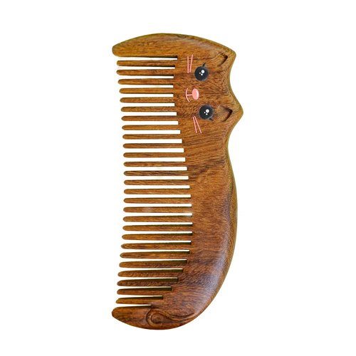 TAN MUJIANG Anti-Static Wood Shaped Kitty Cat Comb