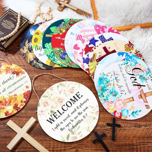 12-Pack Christian Seasonal Wooden Sign Set for Holidays & Home Decor