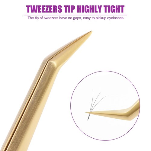Eyelash Tweezers for Lash Extension Supplies, High Precision Lash Tweezer Set– Pack of 3 Lash Extension Tweezers Kit for Individual and Volume Eyelash Extensions