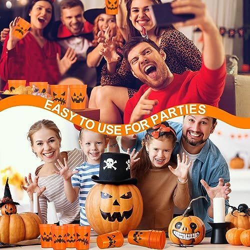Halloween Plastic Cups 12 oz Orange Pumpkin Jack O Lantern Party Supplies - 60 Pieces