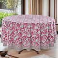 Ridhi Hand Block Print Cotton Round Tablecloth - Deep Pruce Red 60 Inch