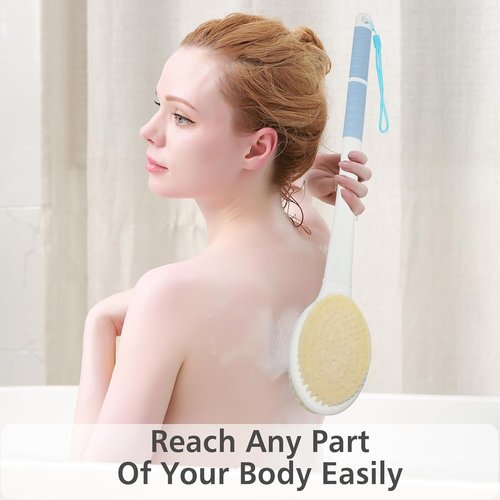 Shower Brush with Soft and Stiff Bristles, 20.5" New Extended Long Handle Back Scrubber Dual-Side Bath Brush Body Exfoliator for Wet or Dry Brushing (Grey Super Long)