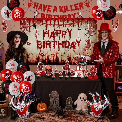 Horror Birthday Party Decorations Kit - Bloody Hand Prints Balloons Banners & More