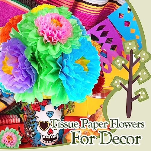 Large Paper Flower Wall Decorations - 51 Pack of Multicolor Tissue Pom Poms