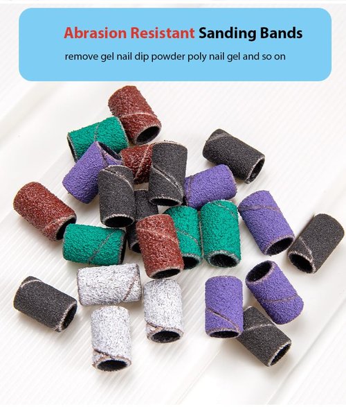 Nail Drill Bits Sanding Bands for Nail Drill, Lumcrissy Sanding Band with Storage Box,Include 250 Superfine Grinding Wheel Sand Bands and 3 Pieces Mandrel for Most Size 3/32" Nail Drill