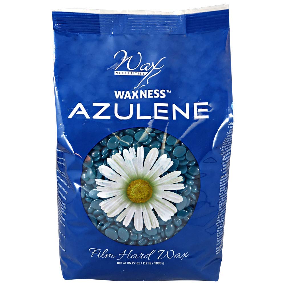 Waxness Film Hard Wax Beads Azulene 2.2 lb (1 kg) – Stripless Professional Hard Wax with Azulene for Face & Body, Smooth Application – Made in Italy