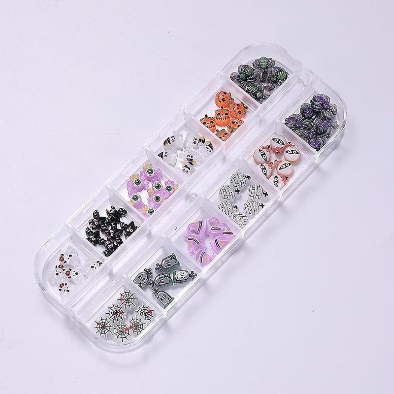 Halloween Nail Art Charms Rhinestones Set with Spider Pumpkin & Web Decorations