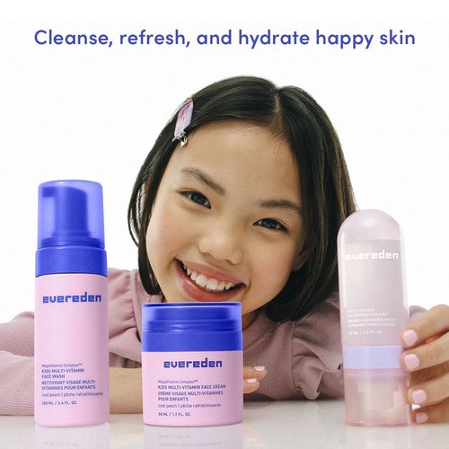 Evereden Kids Multi-Vitamin Hydrating Face Mist, Face Wash, & Kids Face Cream Set: Clean, Vegan, and Multivitamin-Rich Kids Skin Care Set for 6 & up - Moisturize, Nourish, Protect, & Refresh