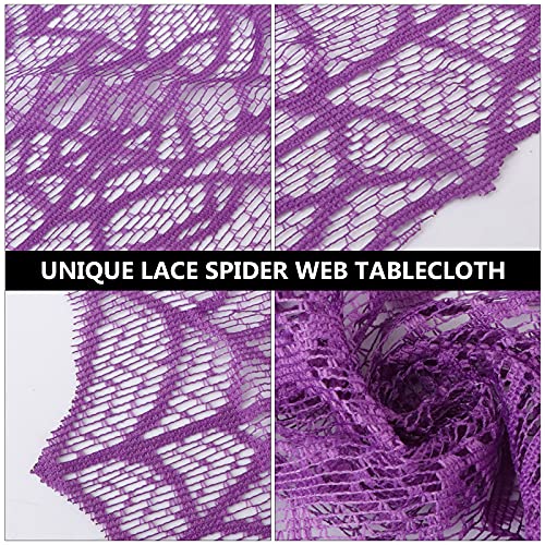 Halloween Lace Table Runner with Spider Web Pattern - Purple, 13x72 Inches