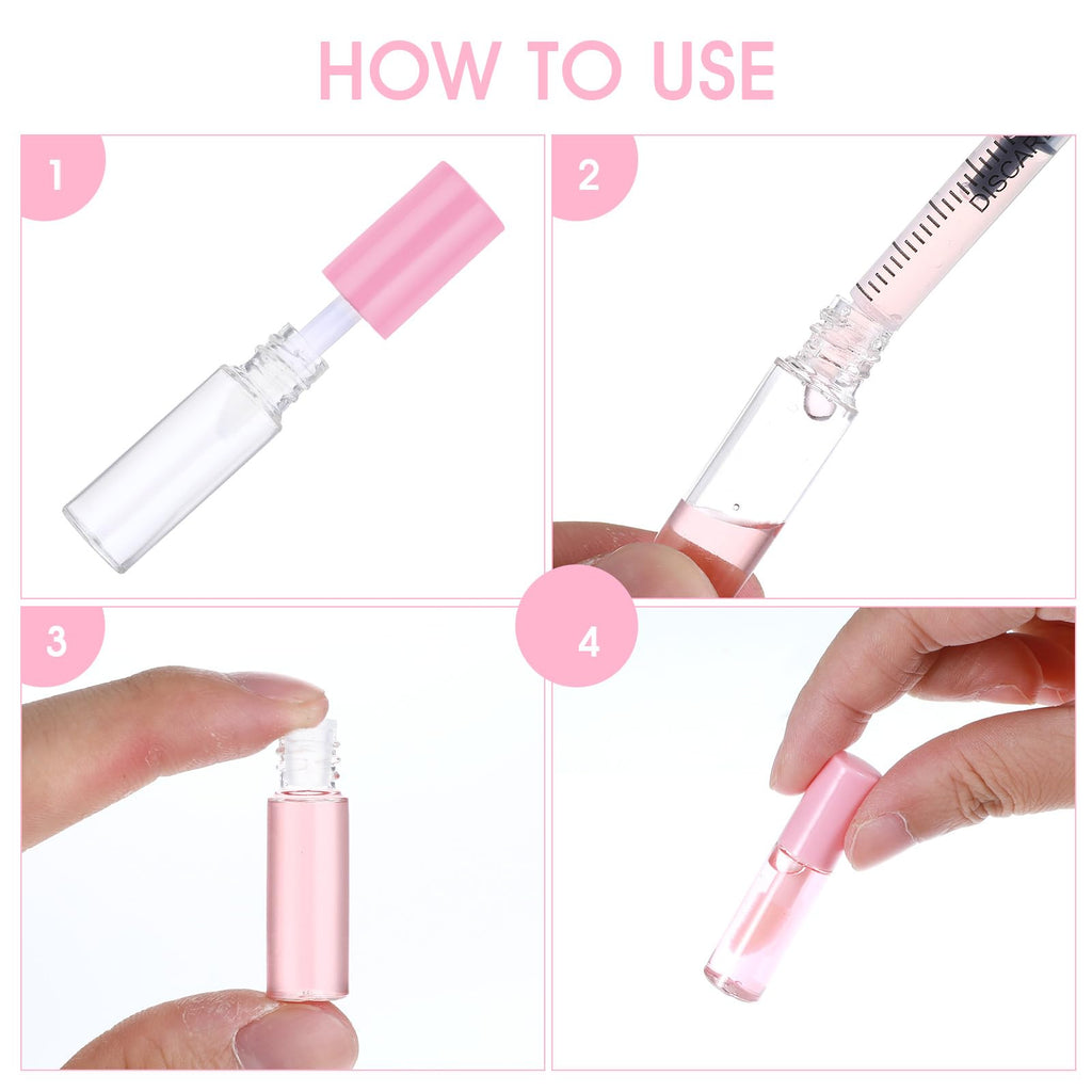 WLLHYF 100 Pcs Mini Lip Gloss Tubes, Refillable Lip Balm Bottle Transparent Empty Containers Travel Personal Cosmetic Inserts Cosmetic Tools Mini Lipstick Containers for Women DIY Makeup (Pink)