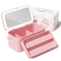 Bdjso Makeup Case with Mirror and Light - Portable Cosmetic Box Rechargeable with 3 Color Mode and DIY Partitions for Women Girls (Pink B)