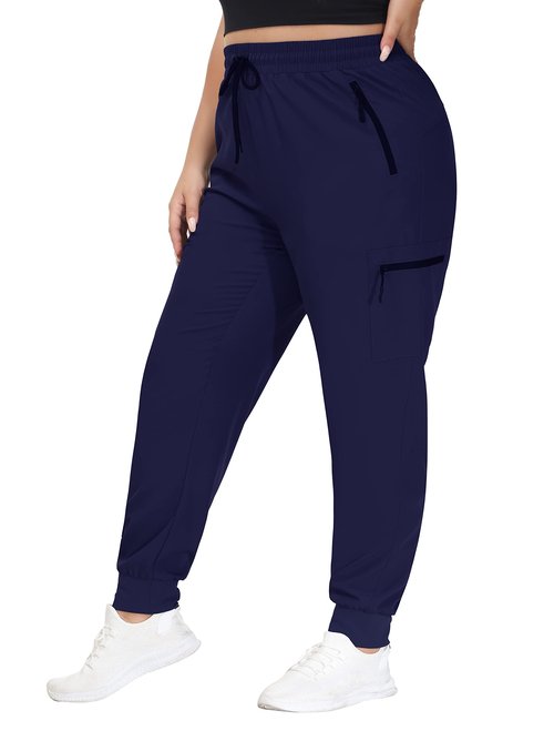 SEKINO Women's Plus Size Cargo Joggers Lightweight Quick Dry Hiking Pants Athletic Workout Outdoor Zipper Pockets Pants Navy 3X