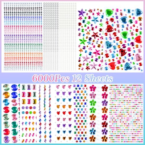 6000PCS Self Adhesive Rhinestone & Gem Stickers for Crafts, Scrapbooking & DIY Decor