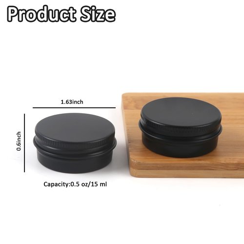 ASUNFO 30 Pcs 0.5 oz Aluminum Tin Cans Round Empty Lip Balm Containers with Screw Lid Black