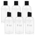 Neendohome 6 Pack 8 oz Empty Plastic Bottles with Black Disc Caps Reusable Clear Leak-Proof Travel Squeeze Containers for Shampoo Conditioner Toiletries Liquid Soap
