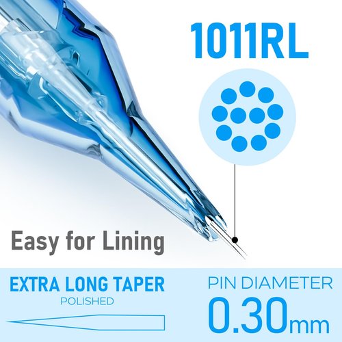ELIOT Tattoo Cartridges Needles, 20Pcs Tattoo Needles Cartridge #10 Bugpin 3 Round Liner with Membrane Disposable Cartridges Tattoo Needles Long Taper for Permanent Makeup Tattoo Supplies (1003RLL)