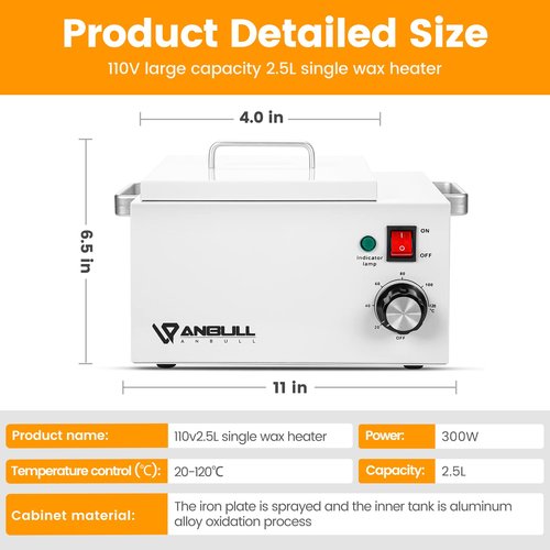 Anbull 5.5lb Professional Single Wax Warmer, Electric Lagre 2.5L Wax Heater Pot for Hair Removal with 20-120℃ Temperature Control, Paraffin Hot Facial Skin SPA Equipment