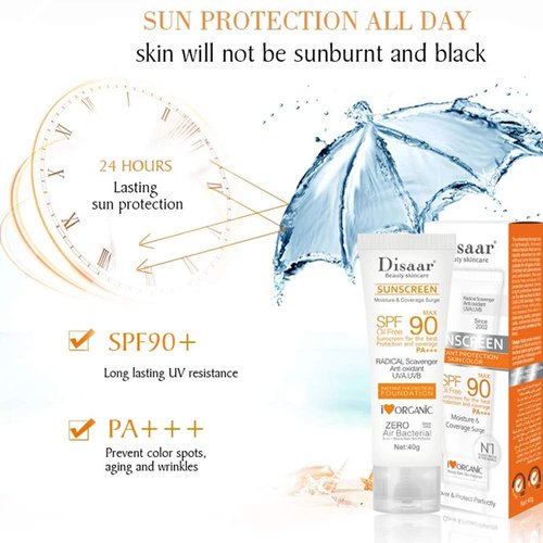 DISAAR BEAUTY Sunscreen SPF 90 - Oil-Free Sunblock with UVA/UVB Protection | Moisturizing Formula, 40g (1.41oz)
