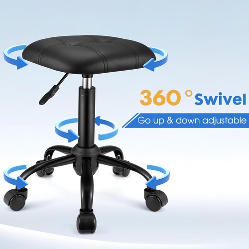 FNZIR Square Rolling Stool with Wheels Height Adjustable Swivel Stools Office Chair