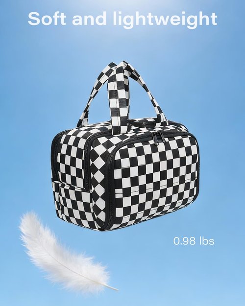 Travel Toiletry Bag, Spacious Checkered Toiletry Bag for Women,Large Toiletry Bags for Traveling,Lightweight Travel Cosmetic Makeup Bag Organizer for Accessories,Toiletries (Black and White Checkered)