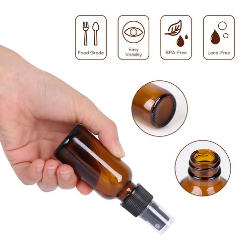EkkoVla 24 Pack 1 oz Amber Spray Bottles with Fine Mist Sprayer, 30 ml Glass Travel Bottles for Cosmetic Essential Oils Cleaning Solutions Perfumes and Liquids