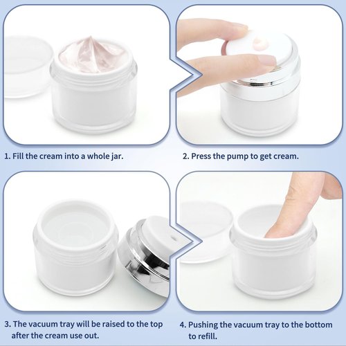 2 Pcs Airless Pump Jar, Refillable Cream Jar Vacuum Bottle Travel Size Empty Container for Cream and Lotion (2 x 0.5oz)