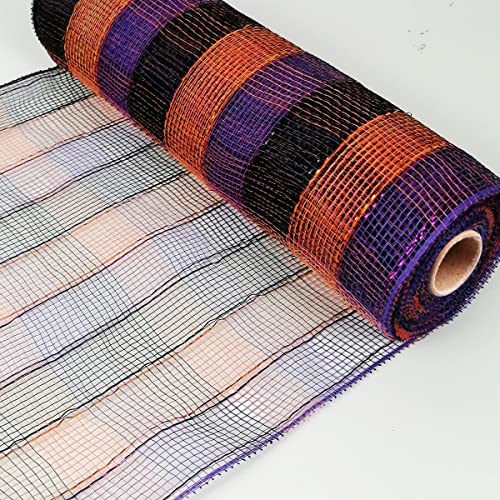 Halloween Poly Mesh Ribbon Rolls - Black, Purple & Orange Wired Edge, 10 Inch x 30 Feet, 4 Pack