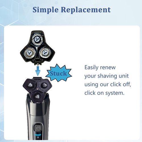 SH71 Replacement Rotary Head Fit for Philips Norelco Shaver Series 7000 and Series S5500, Metal Wheel Buckle and Upgrade 15 Precision Blades (Blue)