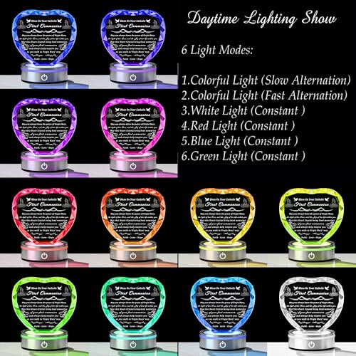 First Communion Gifts for Boys & Girls - 3D Engraved Crystal Praying Boy & Virgin Mary Figurine with Heart Variation