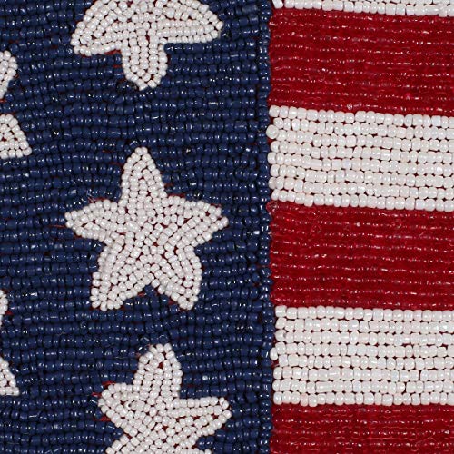 Beaded Table Runner 13x36 Inch Heart Flag Design Patriotic Decor - White Red Blue Variation