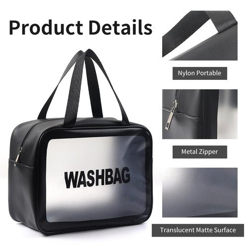 Miss or Miss Travel Wash Toiletry Bag for Women Men, Translucent Waterproof Makeup Cosmetic Bag Travel Organizer for Accessories, Toiletries,Set of 3,Black