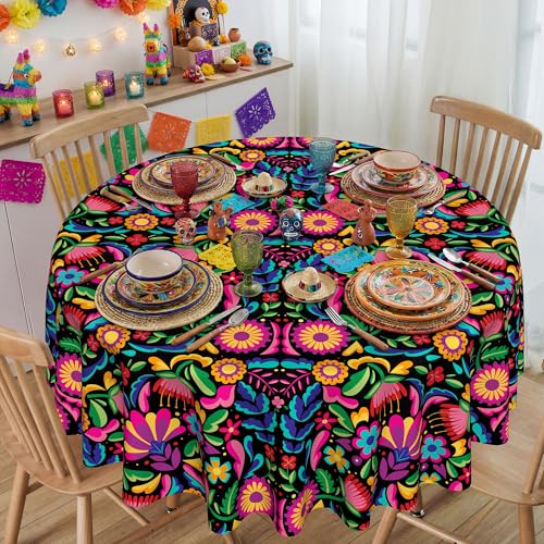 Mexico Tablecloth 70 Inch Round - Festive Cinco De Mayo Fiesta Decorations, Seasonal Polyester Table Cover - Variation: Mexico / 70" Round