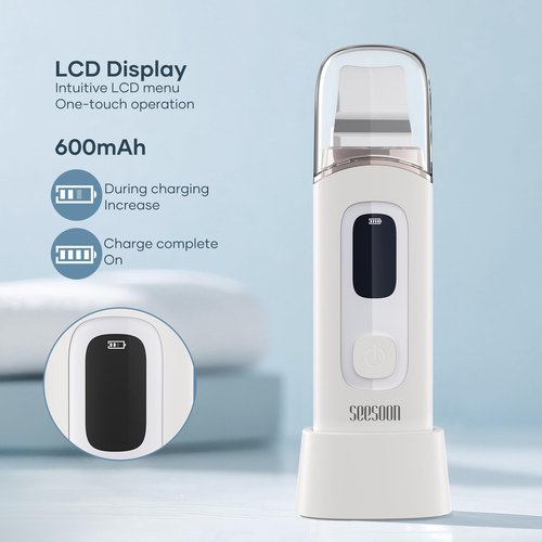 SEESOON Face Scrubber Exfoliator, Skin Scrubber Face Spatula, 4 Modes Blackhead Remover Tools for Facial Deep Cleansing with LCD Display, IPX7 Waterproof-White