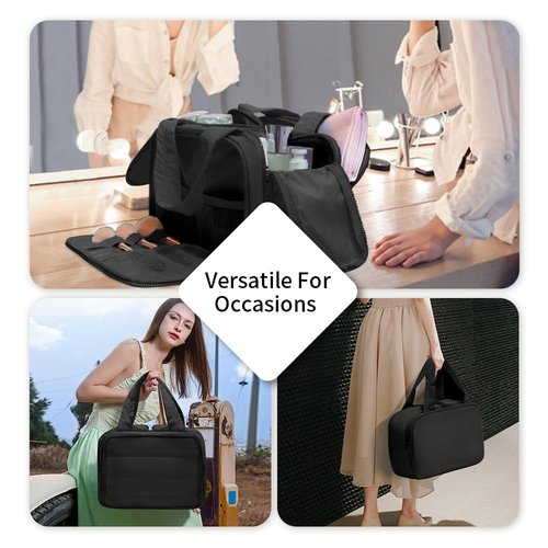 Puffer Travel Toiletry Bag – Large Capacity 11.8”L Makeup Organizer, 4 Compartments, Waterproof Wet/Dry Separation, Ultra-Light Taslan Fabric – Ideal for Business Trips, Gym, Family Vacation, Camping