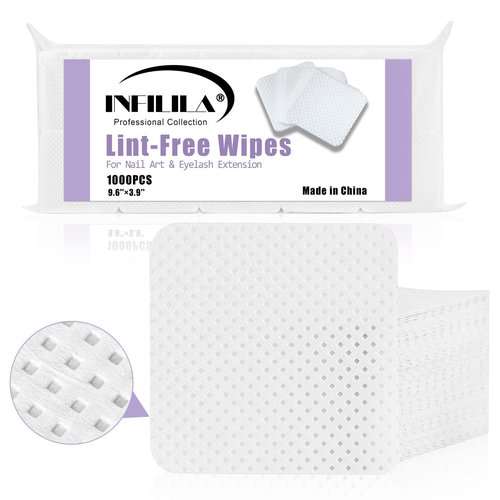 NXJ INFILILA Lint Free Nail Wipes, 1000PCS Non-Woven Fabric Dry Nail Prep Wipes, Absorbent Acetone Nail Polish Remover Lash Extensions Glue Nail Cleaning Pads for Salon Supplies